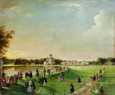 Public merry-making in Ostankino, 1840s by Russian School